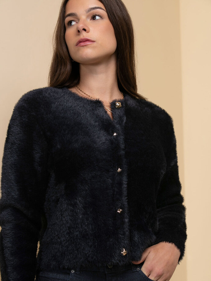 Fur Cardigan with Buttons Image 2