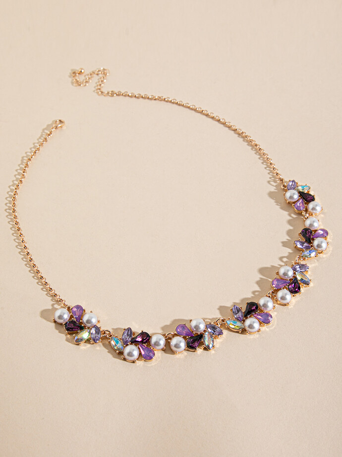 Statement Crystal + Pearl Necklace Image 1
