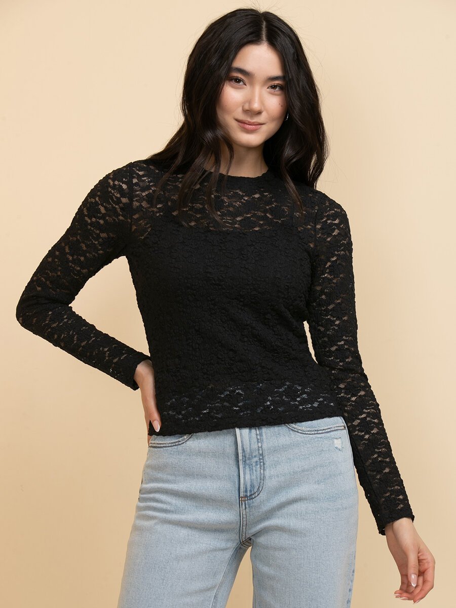 Long Sleeve Lace Blouse with Cami