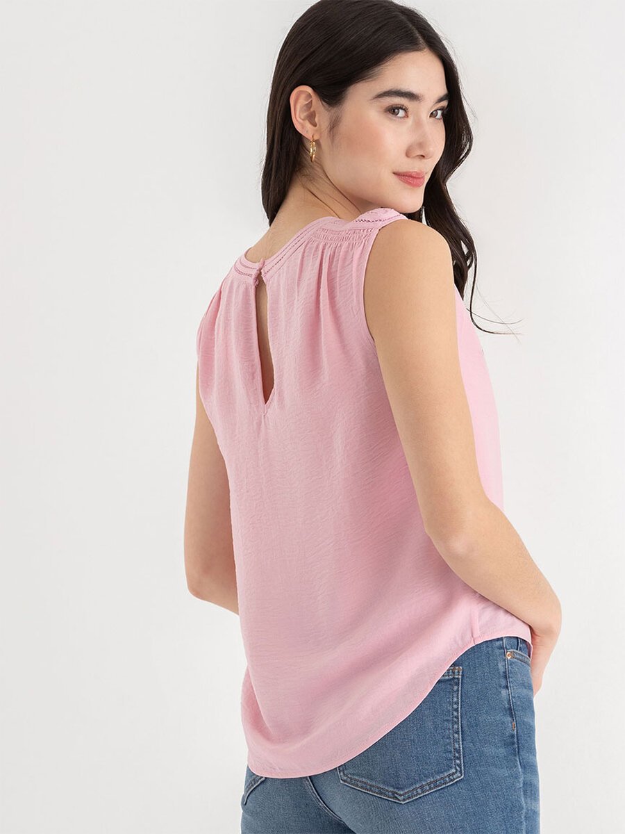 Sleeveless Blouse with Shoulder Trim