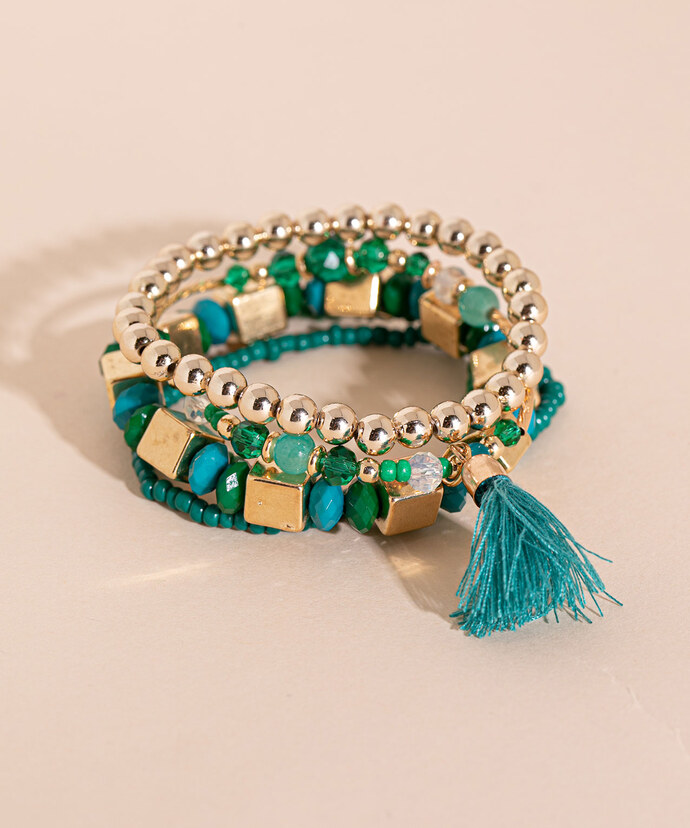 Green & Gold Assorted Beaded Bracelets Image 1