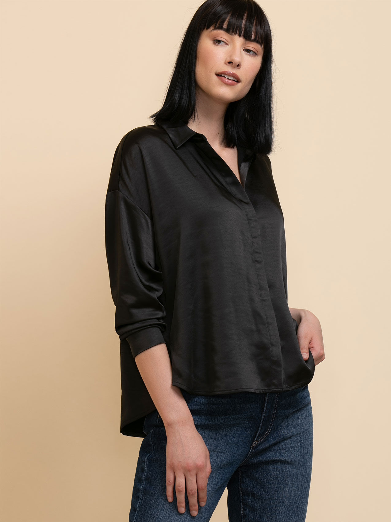 Long Sleeved Satin Drop Shoulder Blouse Rickis