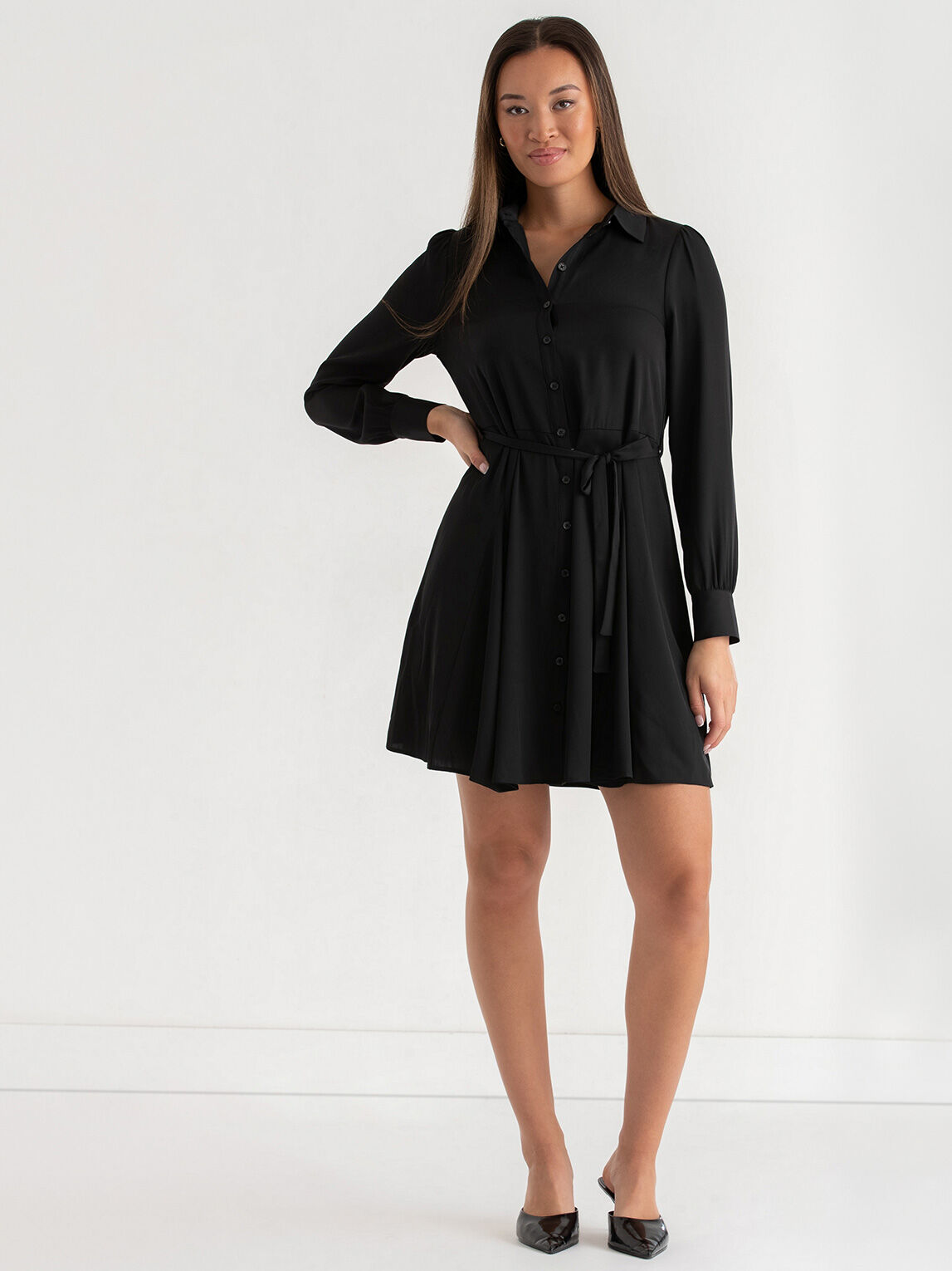 Collared Button Front Dress With Tie Waist Ricki s Size S Black Colour