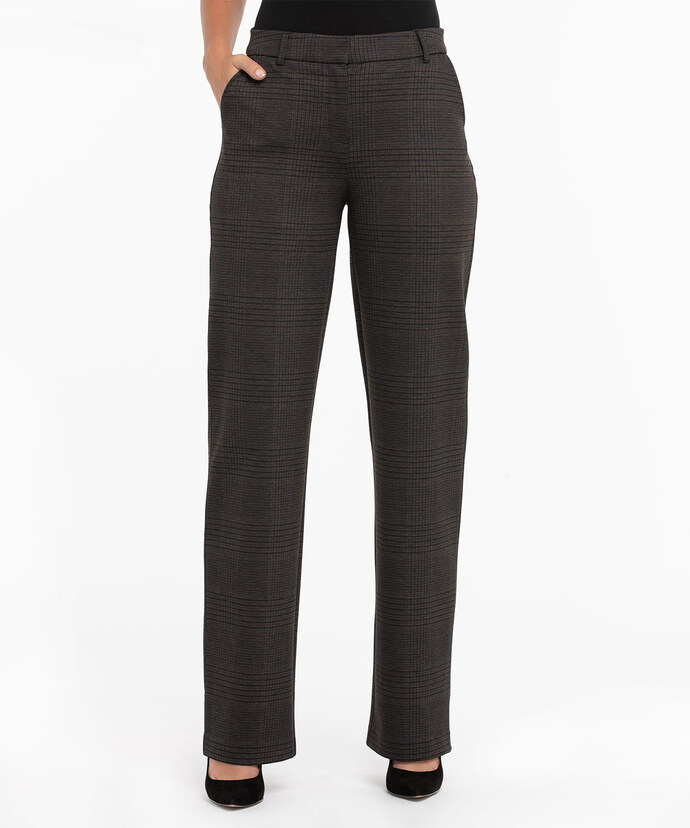 Ponte Fly Front Trouser in Charcoal/Brown Plaid Image 1