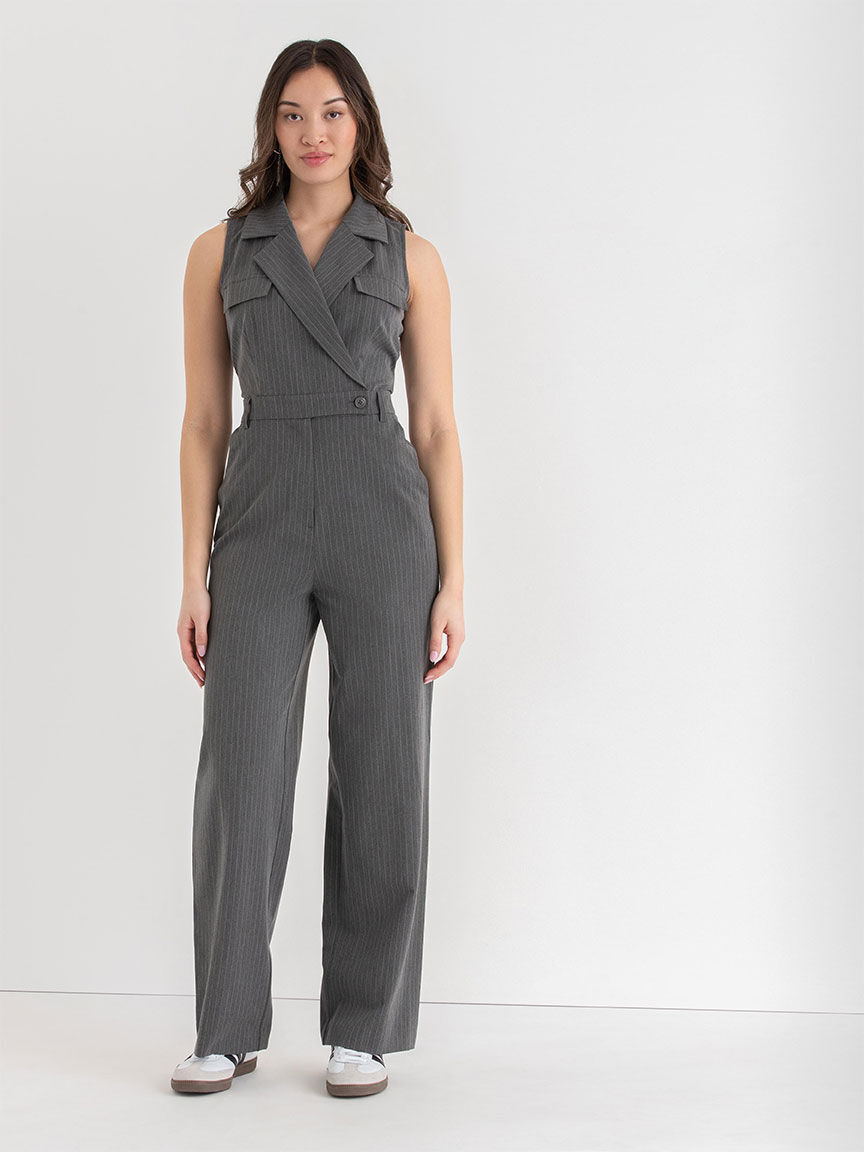 Sleeveless Collared Jumpsuit in Luxe Tailored Rickis