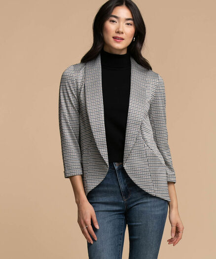 Terry Shawl Collar Cover-Up, Grey/Black/Gold Houndstooth