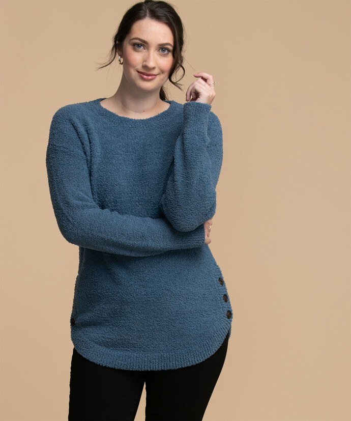 Side Button Teddy Sweater Image 2