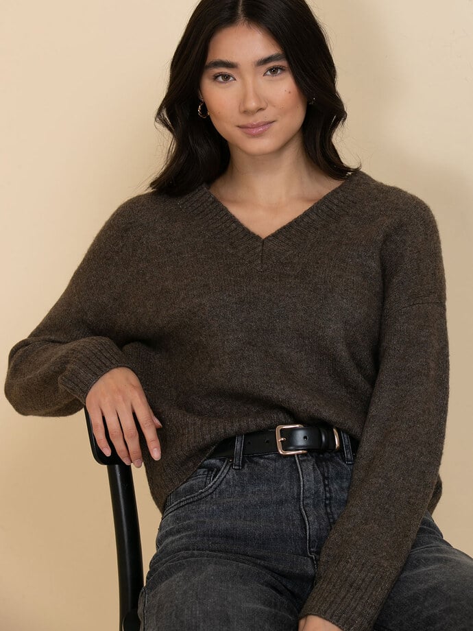 Relaxed Rib Trim V-Neck Sweater Image 2