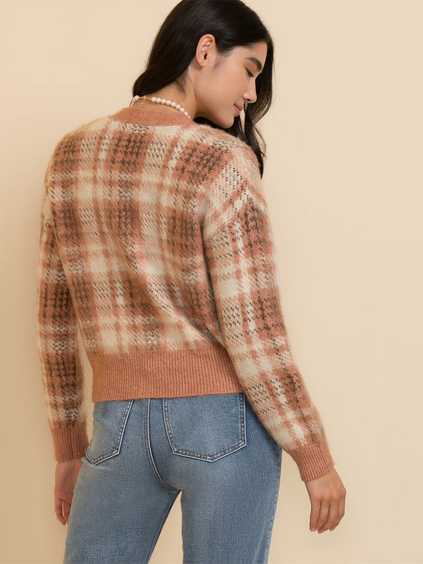 Plaid cardigan sweater top