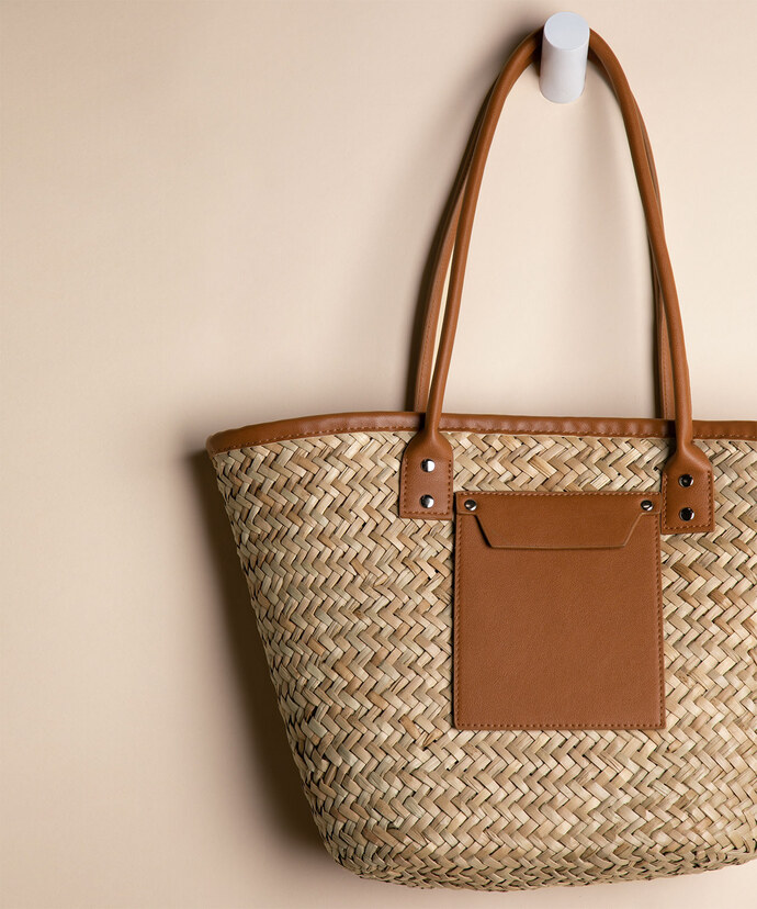 Straw Tote with Leather Detail Image 3