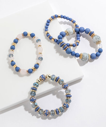 Blue Beaded Bracelet 4-Pack, Blue