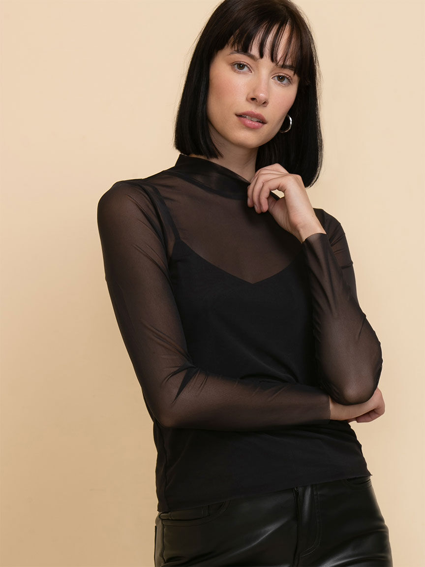 Mesh mock neck top