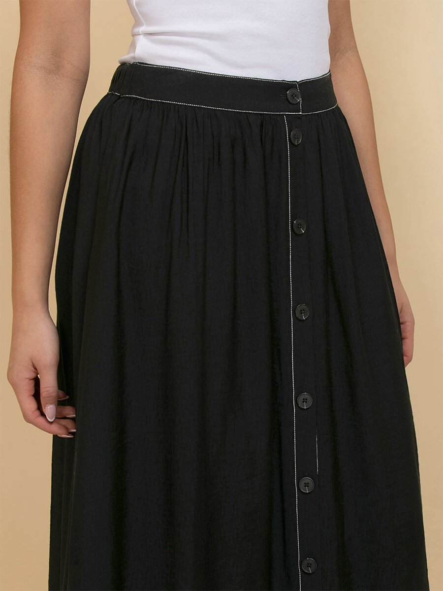 Button Front Midi Skirt