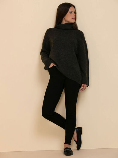 Hi-Lo Relaxed Turtleneck Sweater, Heather Grey Hi-Lo Relaxed Turtleneck Sweater, Heather Grey