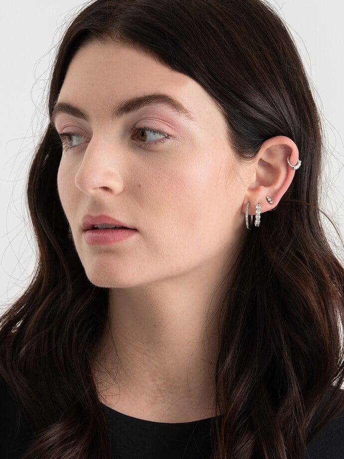 Silver Hoops and Stud Earring Trio Image 2
