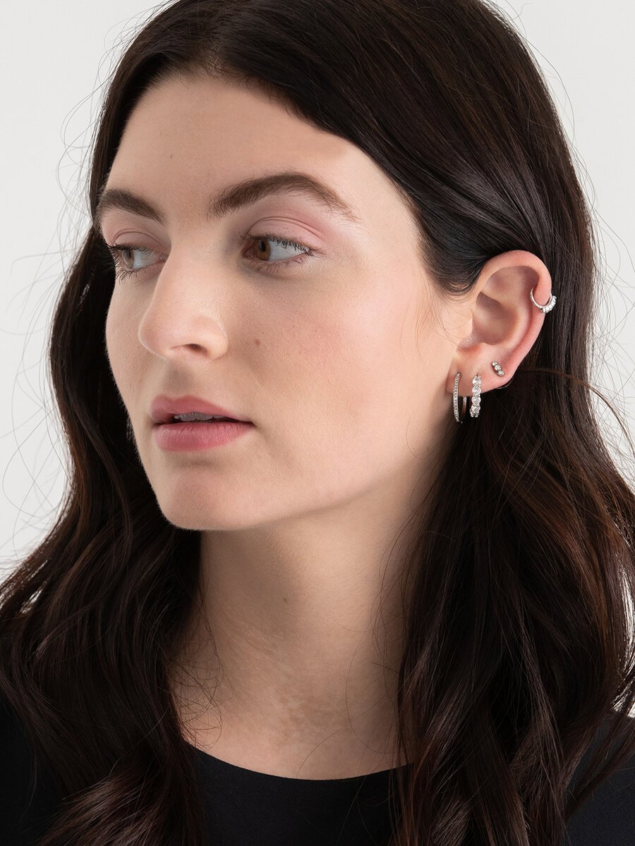 Silver Hoops and Stud Earring Trio