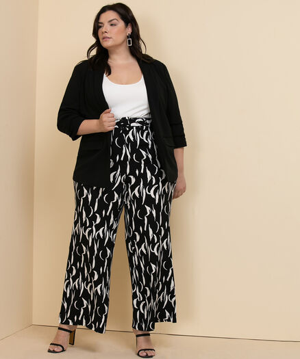 High-Waisted Wide-Leg Belted Pant, Black/White Print