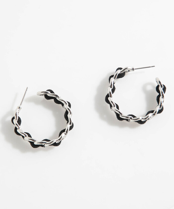Silver and Black Chain Link Hoop Earrings Image 2