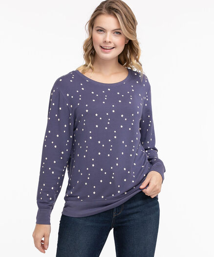 Scoop Neck Pullover Sweatshirt, Blue/White Stars