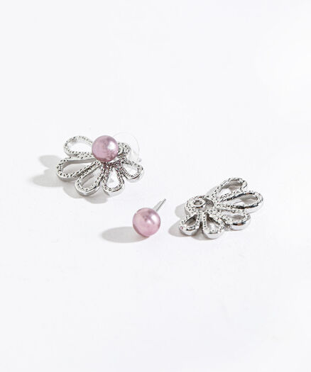 Half Flower & Pearl Earring, Silver
