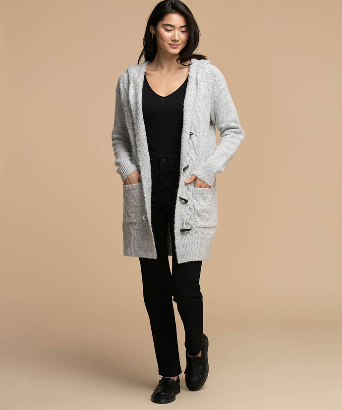 Eco-Friendly Hooded Toggle Front Cable Cardigan Image 2
