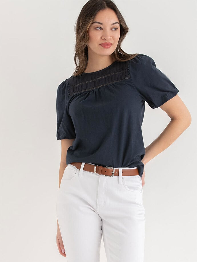 Puff Sleeve Top with Crochet Detail Image 1