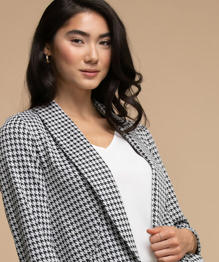 Shawl Collar Cover-Up, Grey/Black Houndstooth