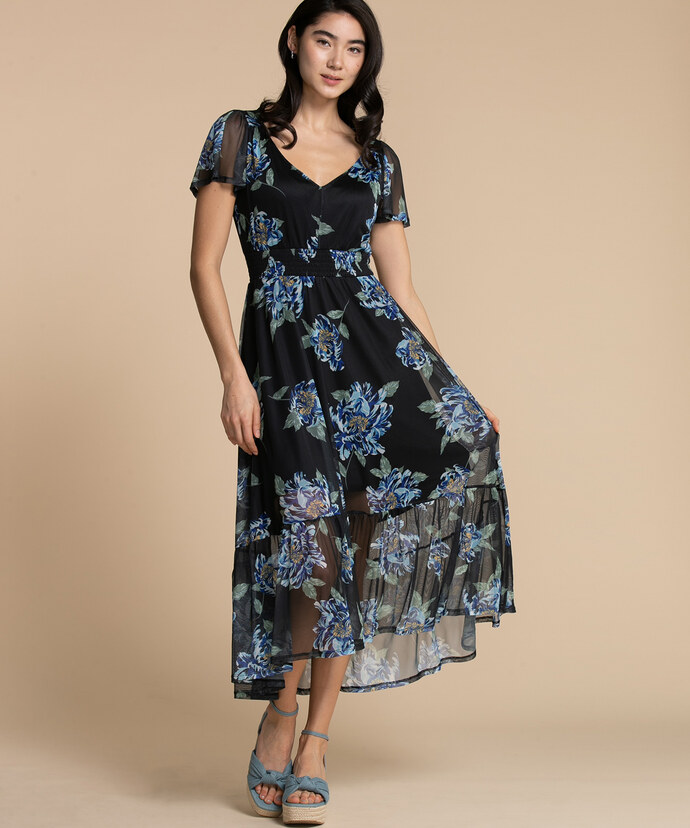 Smocked Waist Flowy Dress with Flutter Sleeves Image 4