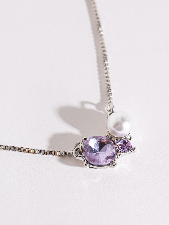 Purple Gem and Pearl Pendant Necklace Image 1