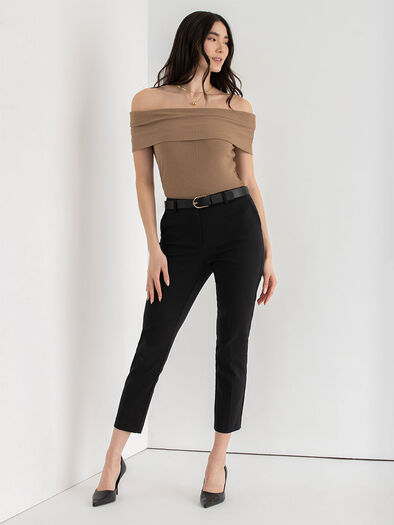 Off Shoulder Ribbed Top, Coca Mocha Off Shoulder Ribbed Top, Coca Mocha