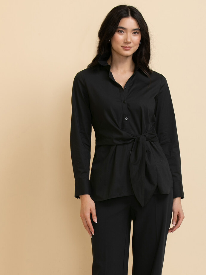 Collared Blouse with Tie Waist Image 1