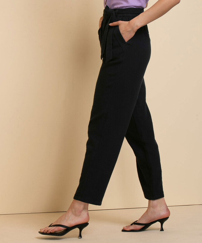Tapered Crinkle Cotton Pant with Tie-Belt Image 3