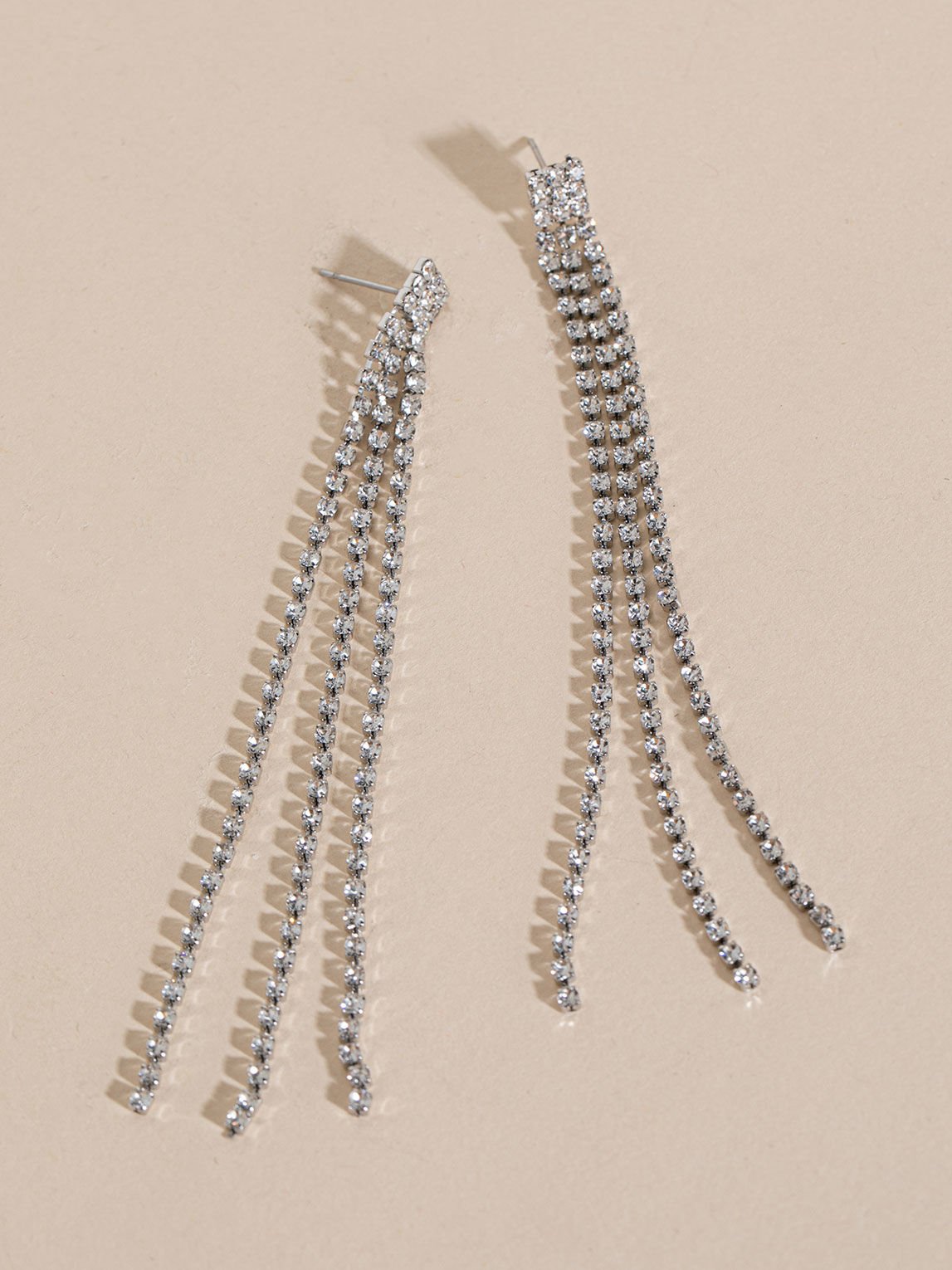 Long Silver 3 Strand Sparkle Earrings Rickis