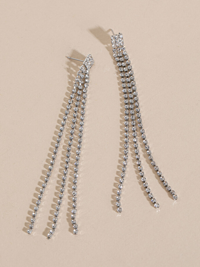 Long Silver 3-Strand Sparkle Earrings Image 1