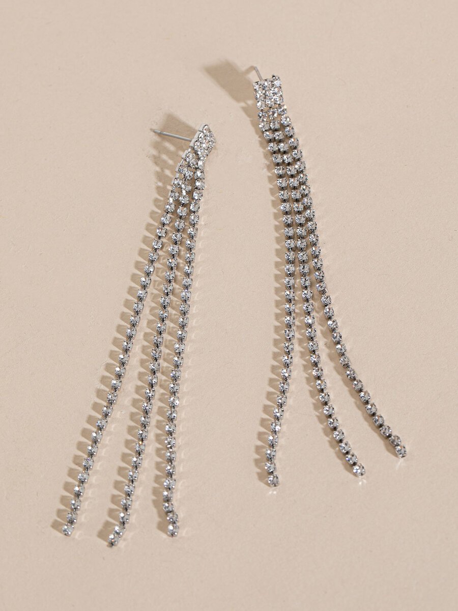Long Silver 3-Strand Sparkle Earrings