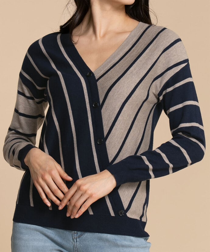 Button Cross-Over Striped Sweater Image 4