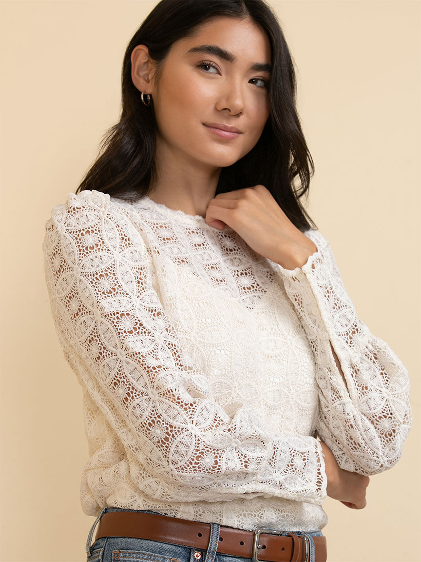 Lace tops with sleeves best sale