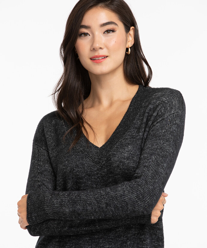 V-Neck Pointelle Sleeve Sweater Image 4