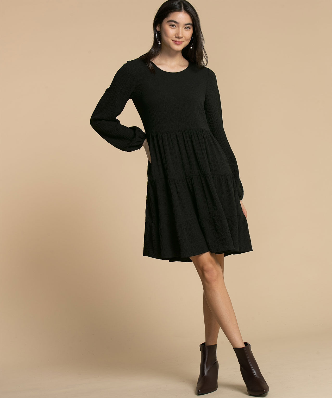 Knee length black dresses with store long sleeves
