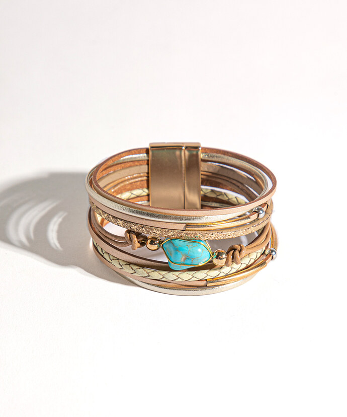 Turquoise Stone Layered Snap Bracelet Image 1