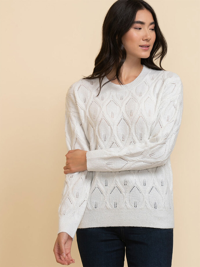 Pointelle Shimmer Pullover Sweater Image 3