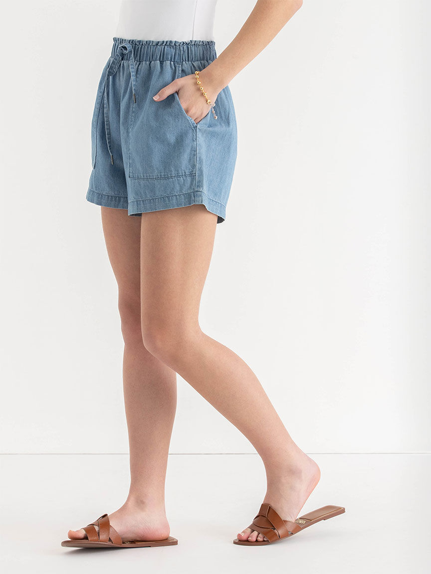 Light wash shop denim shorts