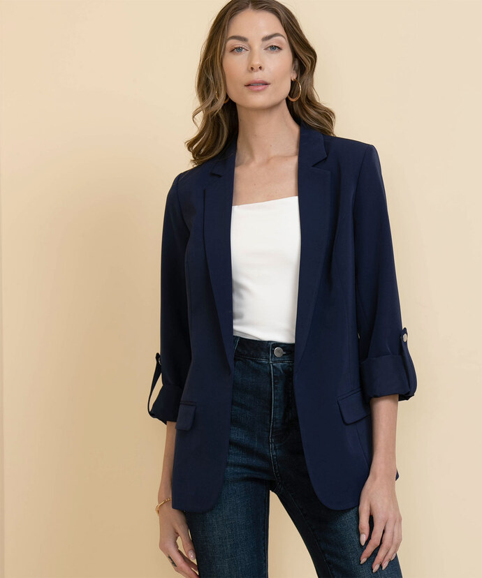 Rolled Cuff Open Front Blazer Image 2