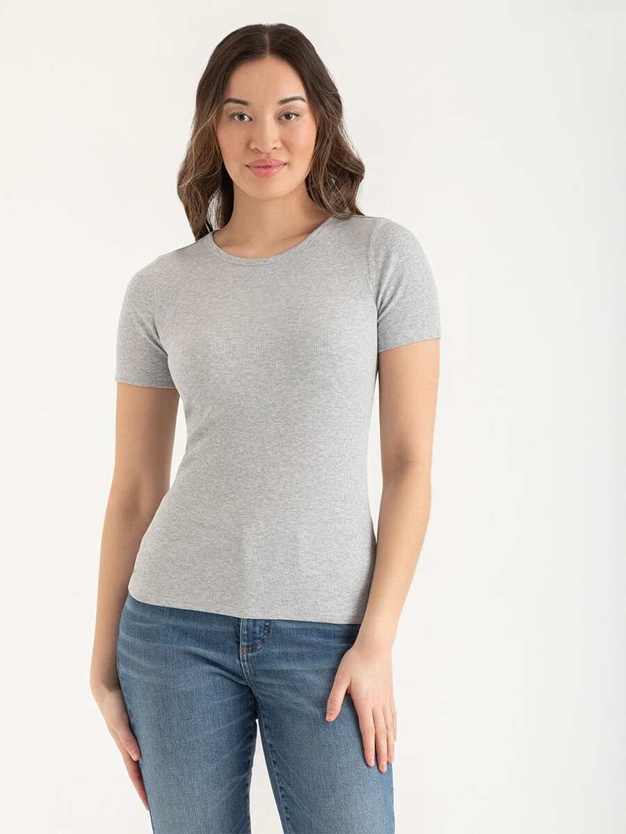Short Sleeve Ribbed Crew Neck Top