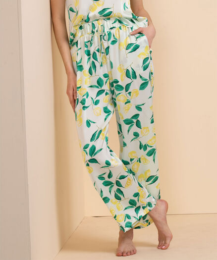 Satin PJ Pants, Lemon Print Satin PJ Pants, Lemon Print