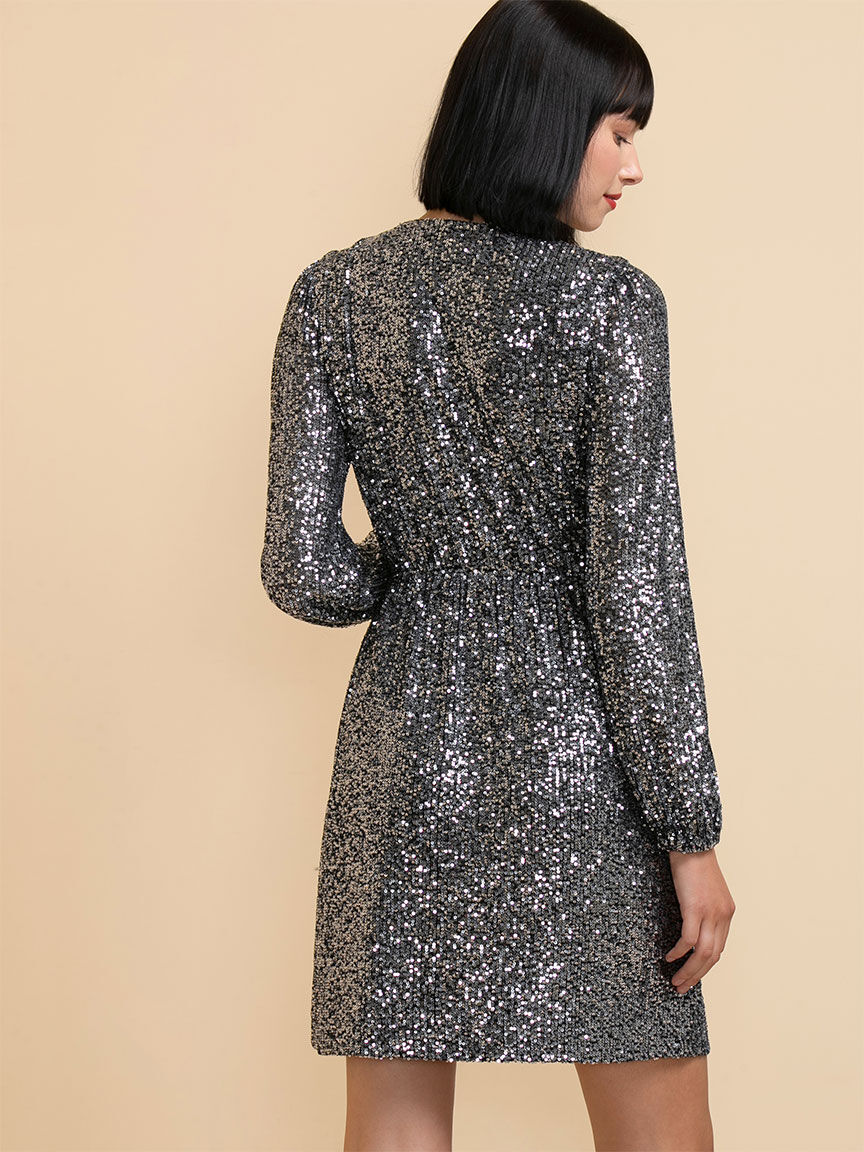 Long sleeve discount wrap sequin dress