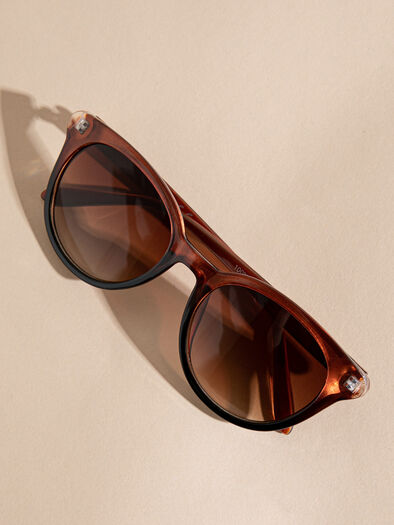 Caramel Circle Framed Sunglasses, Brown