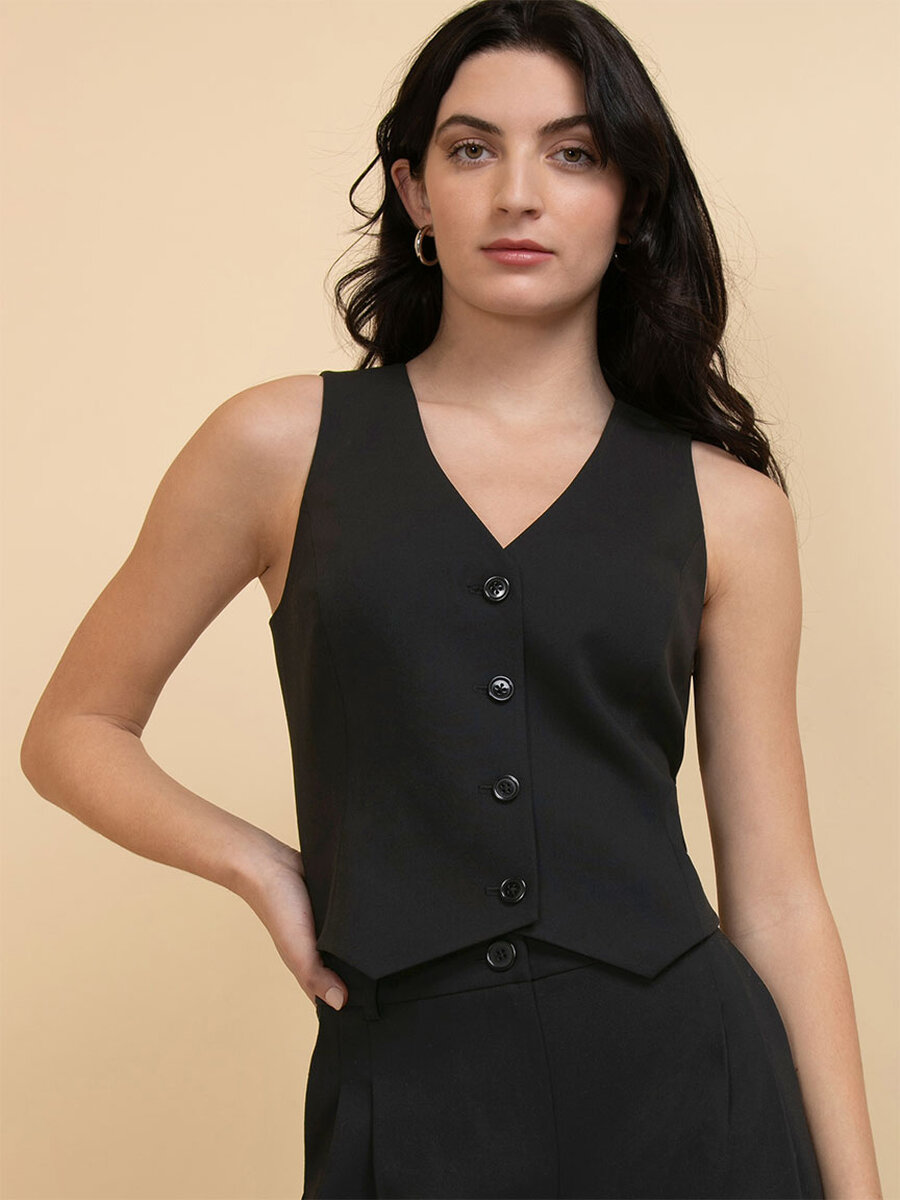 Button-Up Fitted Vest in Luxe Tailored