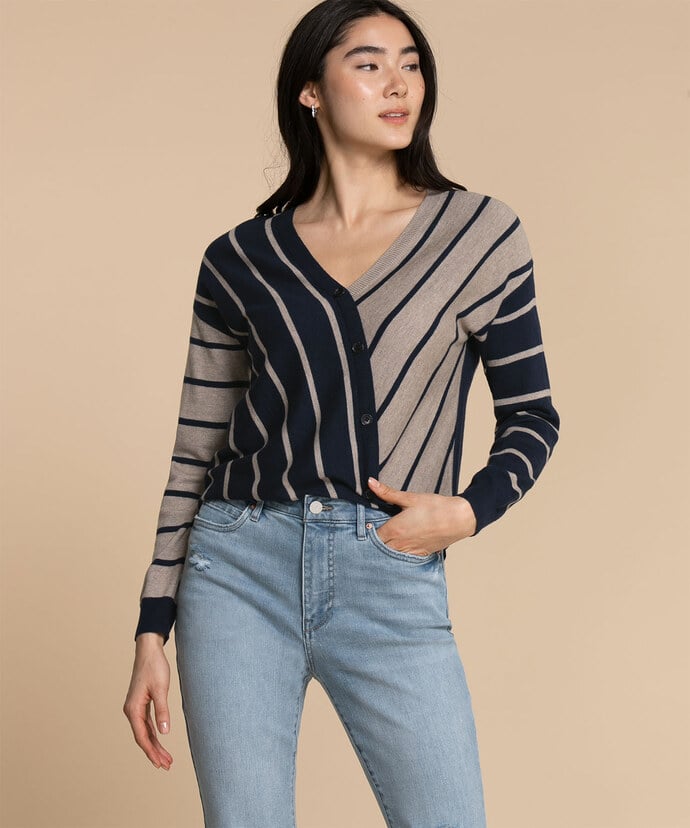 Button Cross-Over Striped Sweater Image 1