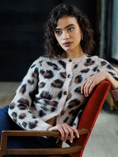 Leopard Print Cardigan, Brown Leopard Leopard Print Cardigan, Brown Leopard